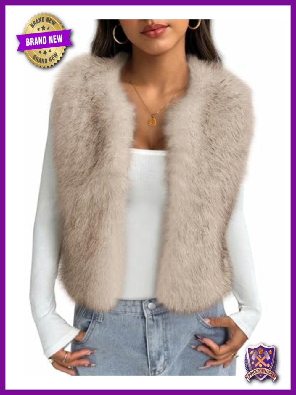 Faux Fur Vest Women Sleeveless Side Pockets Cropped Winter